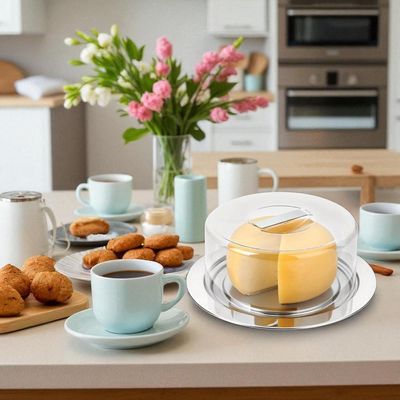 Prato para queijo em inox com cúpula de acrílico Forma Vision 25cm: Sofisticação e proteção na mesa