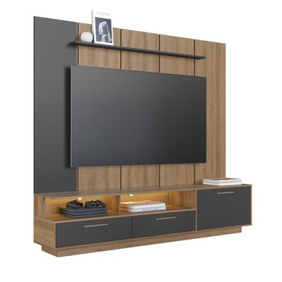 Home Rack E Painel Para Tv Até 75 Polegadas Com Iluminação Led Ravenna Grafite