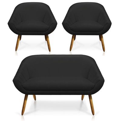 Kit 01 Namoradeira 02 Lugares E 02 Poltronas Giovana Corino Preto Castanho