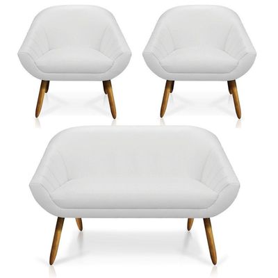 Kit 01 Namoradeira 02 Lugares E 02 Poltronas Giovana Corino Castanho Branco