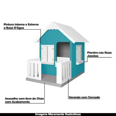 Casinha De Brinquedo Com Cercado E Cobertura Mdf Azul Turquesa/branco - Criança Feliz