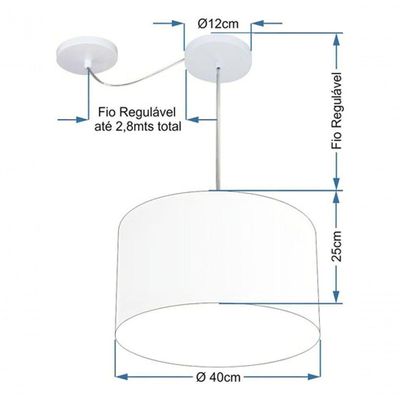 Lustre Pendente Cilíndrico Com Desvio De Centro Md-4163 Cúpula Em Tecido 40x25cm Branco - Bivolt