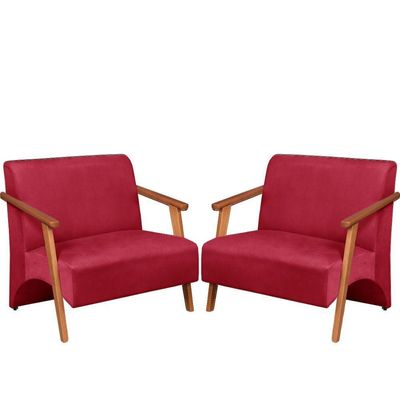 Poltrona Namoradeira Venus Braço Madeira Maciça Suede Unidecor Vermelho