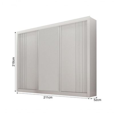 Guarda-roupa Casal 100% Mdf 3 Portas 4 Gavetas Com 3 Espelhos Milano Leifer Móveis Branco