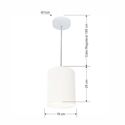 Kit/3 Lustre Pendente Cilíndrico Md-4012 Cúpula Em Tecido 18x25cm Branco - Bivolt