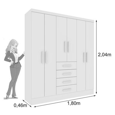 Guarda Roupa Casal 6 Portas 4 Gavetas Arizona S/ Espeho S/ Pés - Tcil Neve