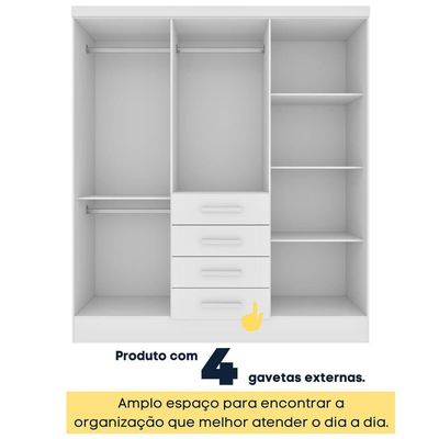 Guarda Roupa Casal 6 Portas 4 Gavetas Arizona S/ Espeho S/ Pés - Tcil Neve