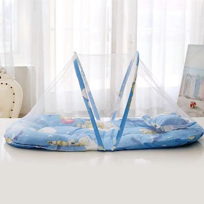 Berço Mosquiteiro Portátil Azul Com Colchão E Travesseiro Proteção E Conforto Para O Bebê