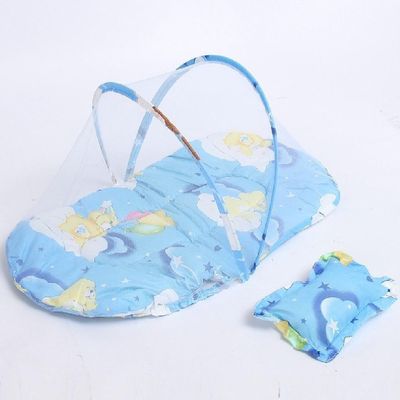 Berço Mosquiteiro Portátil Azul Com Colchão E Travesseiro Proteção E Conforto Para O Bebê