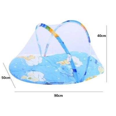 Berço Mosquiteiro Portátil Azul Com Colchão E Travesseiro Proteção E Conforto Para O Bebê