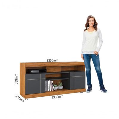 Rack Bancada Yara Noce Milano Preto Acetinado Com Aparador Para Sala Riviera Noce Milano – Colibri