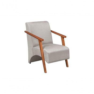 Poltrona Venus 1 Lugar Braço Madeira Maciça Tecido Suede Unidecor Bege