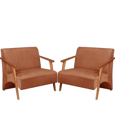 Poltrona Namoradeira Venus Braço Madeira Maciça Suede Unidecor Terracota