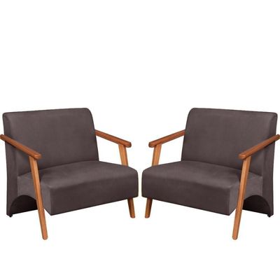 Poltrona Namoradeira Venus Braço Madeira Maciça Suede Unidecor Marrom