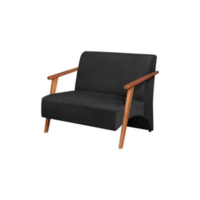 Poltrona Namoradeira Venus Braço Madeira Maciça Suede Unidecor Preto
