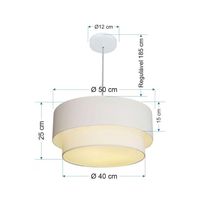Lustre Pendente Duplo Cilíndrico Vivare Md-4355 Cúpula Em Tecido 50x40cm - Bivolt Branco 127/220v