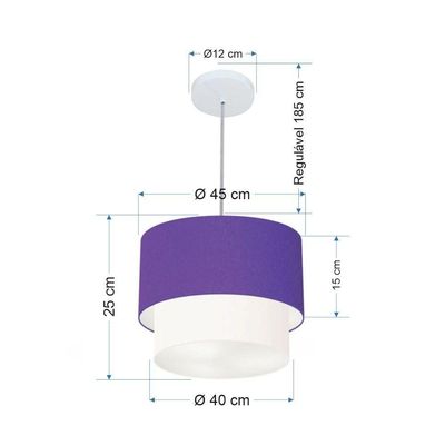 Lustre Pendente Duplo Cilíndrico Vivare Md-4354 Cúpula Tecido 45x40cm - Bivolt Roxo-branco 127/220v