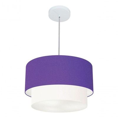 Lustre Pendente Duplo Cilíndrico Vivare Md-4354 Cúpula Tecido 45x40cm - Bivolt Roxo-branco 127/220v