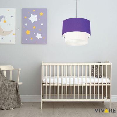 Lustre Pendente Duplo Cilíndrico Vivare Md-4354 Cúpula Tecido 45x40cm - Bivolt Roxo-branco 127/220v
