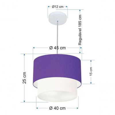 Lustre Pendente Duplo Cilíndrico Vivare Md-4354 Cúpula Tecido 45x40cm - Bivolt Roxo-branco 127/220v