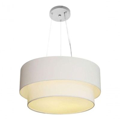Lustre Pendente Duplo Cilíndrico Vivare Md-4061 Cúpula Em Tecido 50x40cm - Bivolt Branco 127/220v