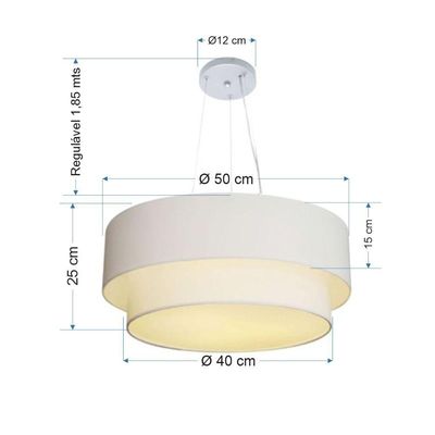 Lustre Pendente Duplo Cilíndrico Vivare Md-4061 Cúpula Em Tecido 50x40cm - Bivolt Branco 127/220v