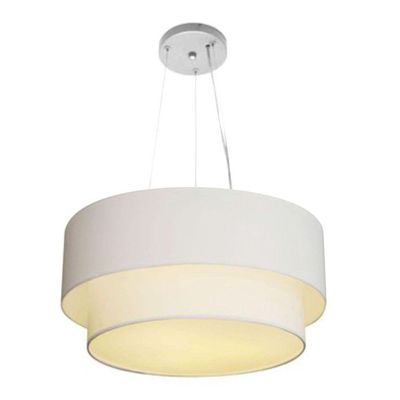 Lustre Pendente Duplo Cilíndrico Vivare Md-4061 Cúpula Em Tecido 50x40cm - Bivolt Branco 127/220v