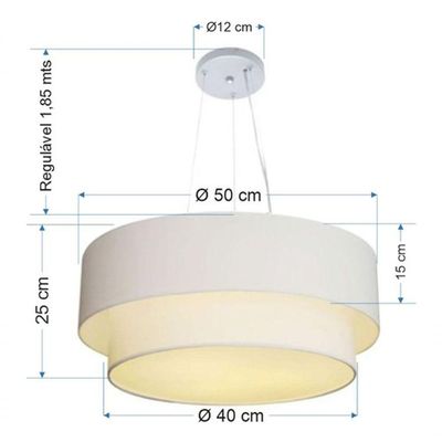 Lustre Pendente Duplo Cilíndrico Vivare Md-4061 Cúpula Em Tecido 50x40cm - Bivolt Branco 127/220v