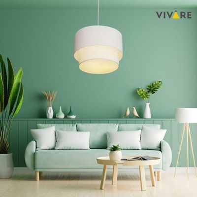 Lustre Pendente Duplo Cilíndrico Vivare Md-4061 Cúpula Em Tecido 50x40cm - Bivolt Branco 127/220v