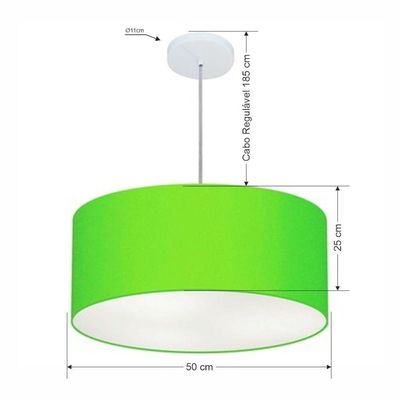 Lustre Pendente Cilíndrico Md-4100 Cúpula Em Tecido 50x25cm Verde Limão - Bivolt