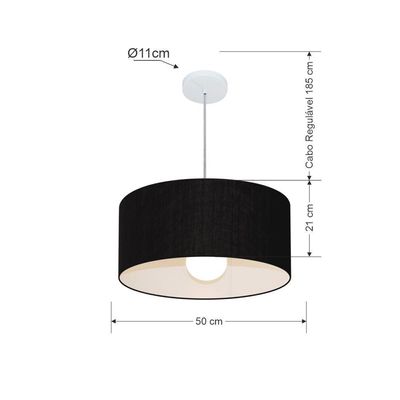 Lustre Pendente Cilíndrico Md-4052 Cúpula Em Tecido 50x21cm Preto - Bivolt