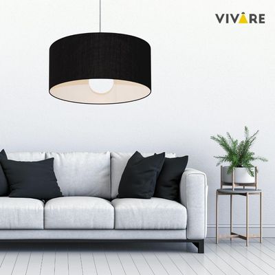 Lustre Pendente Cilíndrico Md-4052 Cúpula Em Tecido 50x21cm Preto - Bivolt