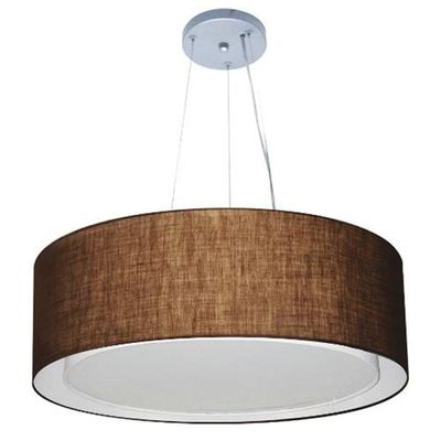 Lustre Pendente Cilíndrico Duplo Md-4126 Cúpula Em Tecido 80x30cm Café - Bivolt