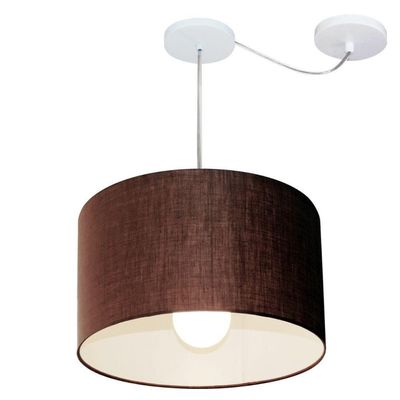 Lustre Pendente Cilíndrico Com Desvio Md-4226 Cúpula Em Tecido 40x25cm Café - Bivolt