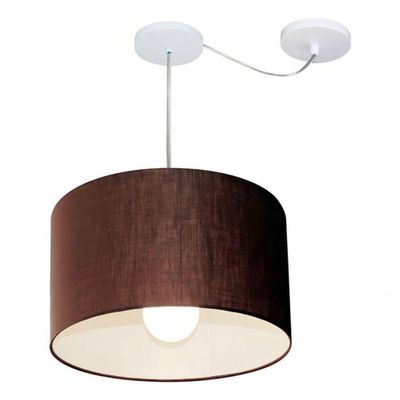 Lustre Pendente Cilíndrico Com Desvio Md-4226 Cúpula Em Tecido 40x25cm Café - Bivolt