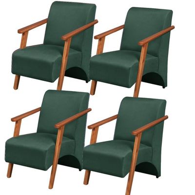 Kit 4 Poltronas Venus 1 Lugar Braço Madeira Maciça Tecido Suede Unidecor Verde