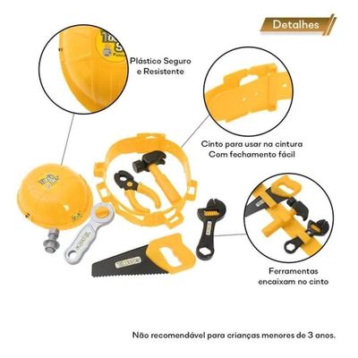 Kit De Ferramentas Infantil Com Cinto E Capacete Brinquedo Educativo Completo
