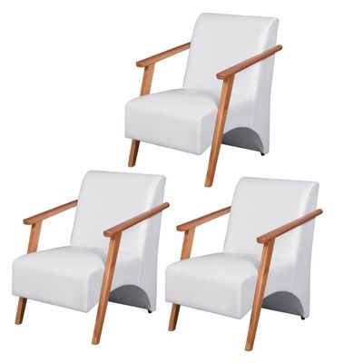 Kit 3 Poltronas Venus 1 Lugar Braço Madeira Maciça Courino Unidecor Branco