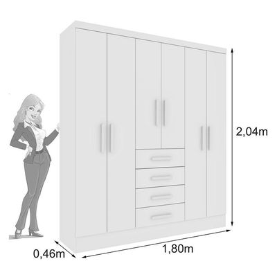 Guarda Roupa Casal 6 Portas 4 Gavetas Arizona S/ Espeho S/ Pés - Tcil Neve