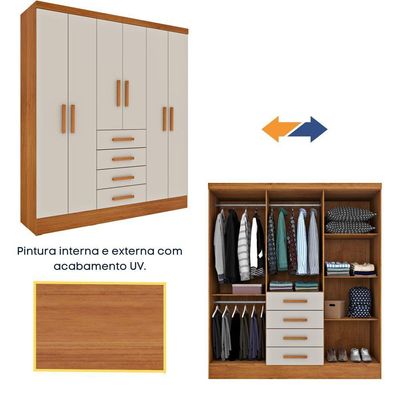 Guarda Roupa Casal 6 Portas 4 Gavetas Arizona S/ Espeho S/ Pés - Tcil Cinamomo/off White