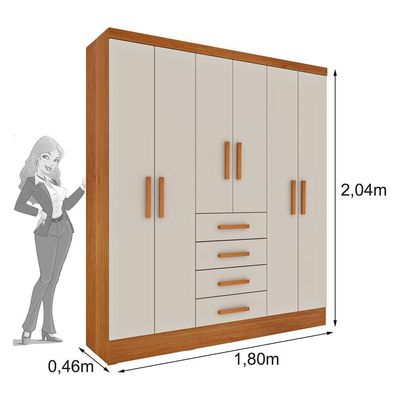 Guarda Roupa Casal 6 Portas 4 Gavetas Arizona S/ Espeho S/ Pés - Tcil Cinamomo/off White