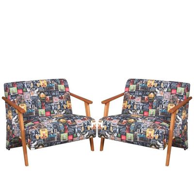 Kit 2 Poltronas Namoradeira Venus Braço Madeira Maciça Estampada Unidecor Retro Bar 107