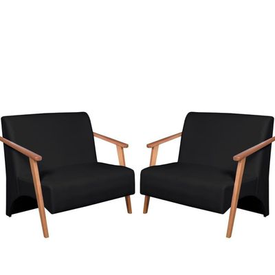 Kit 2 Poltronas Namoradeira Venus Braço Madeira Maciça Tecido Sintético Unidecor Preto