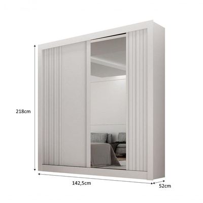 Guarda-roupa Solteiro Mdf 2 Portas De Correr 2 Gavetas Com Espelho Milano Leifer Móveis Branco