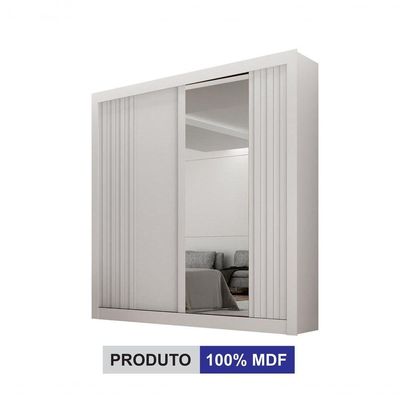Guarda-roupa Solteiro Mdf 2 Portas De Correr 2 Gavetas Com Espelho Milano Leifer Móveis Branco