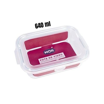 Kit 12 Potes Hermético Marmita De Vidro Retangular 640ml Mor