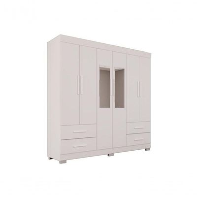 Guarda Roupas Casal Texas 6 Portas 4 Gavetas Com Espelho Salleto Branco