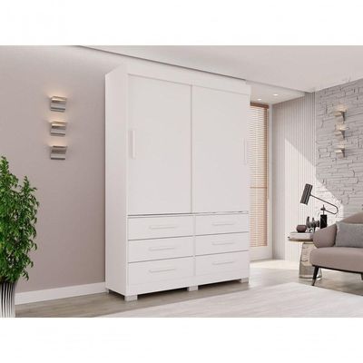 Guarda Roupa New Star 2 Portas 6 Gavetas Sem Espelho Salleto Branco
