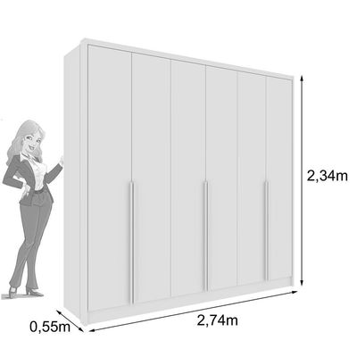 Guarda Roupa Casal 6 Portas 6 Gavetas 100% Mdf Fortuna S/ Espelho S/ Pés - Tcil Neve