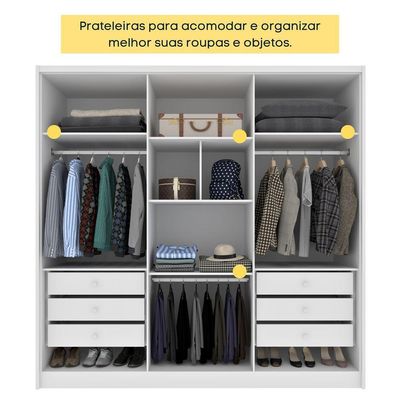 Guarda Roupa Casal 6 Portas 6 Gavetas 100% Mdf Fortuna S/ Espelho S/ Pés - Tcil Neve